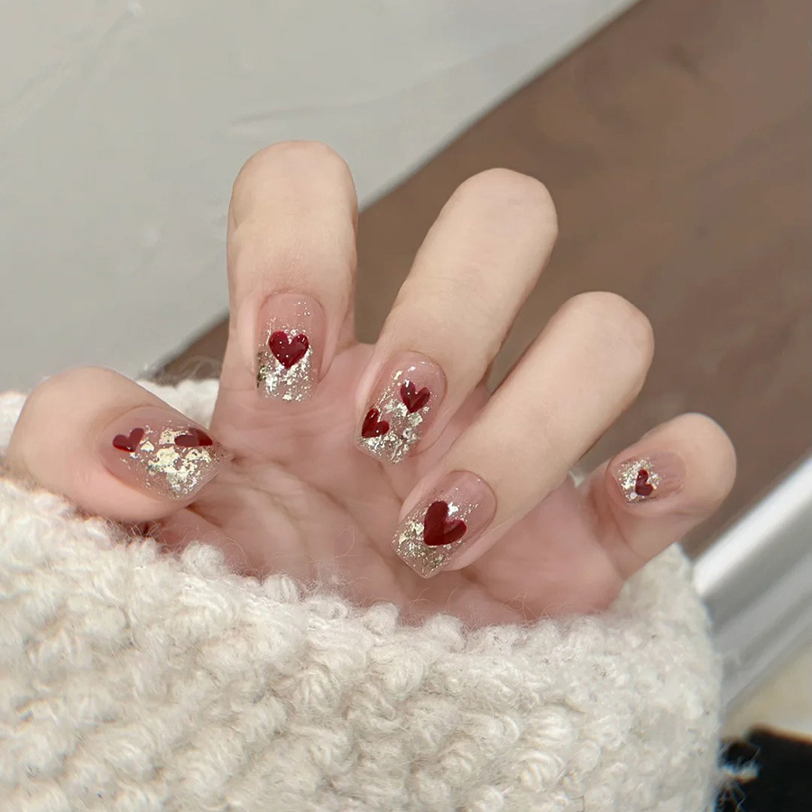 Nail Art Press On - Juego de 24 Uñas Postizas Cortas