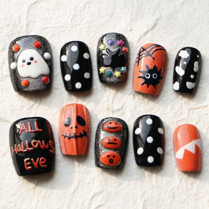 Nail Art Press On - 10 Uds. Uñas Postizas de Halloween
